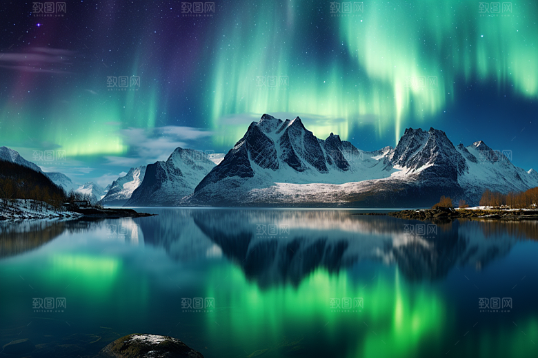 极光爆发夜景风光摄影图