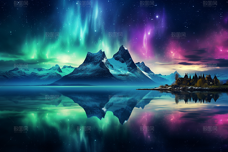 极光爆发极地夜景摄影图