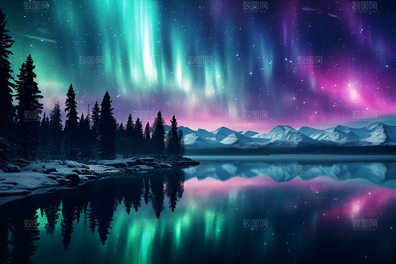 极光爆发高清夜景摄影图
