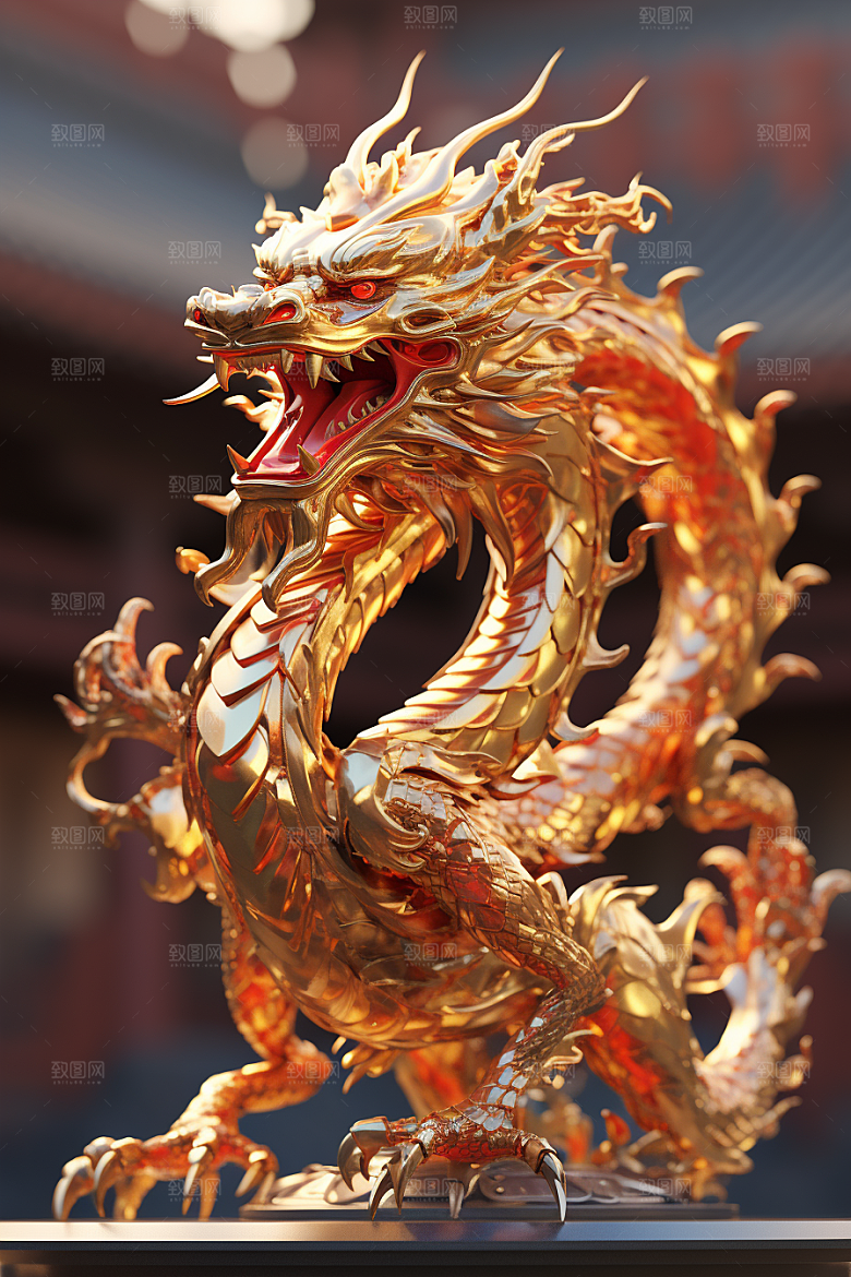 机甲金属龙质感光泽效果图