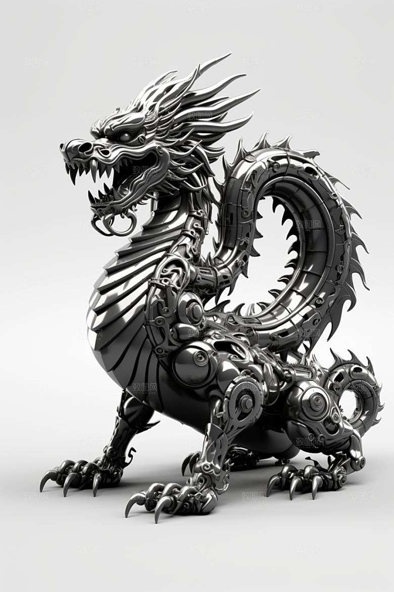 机甲金属龙立体光泽效果图