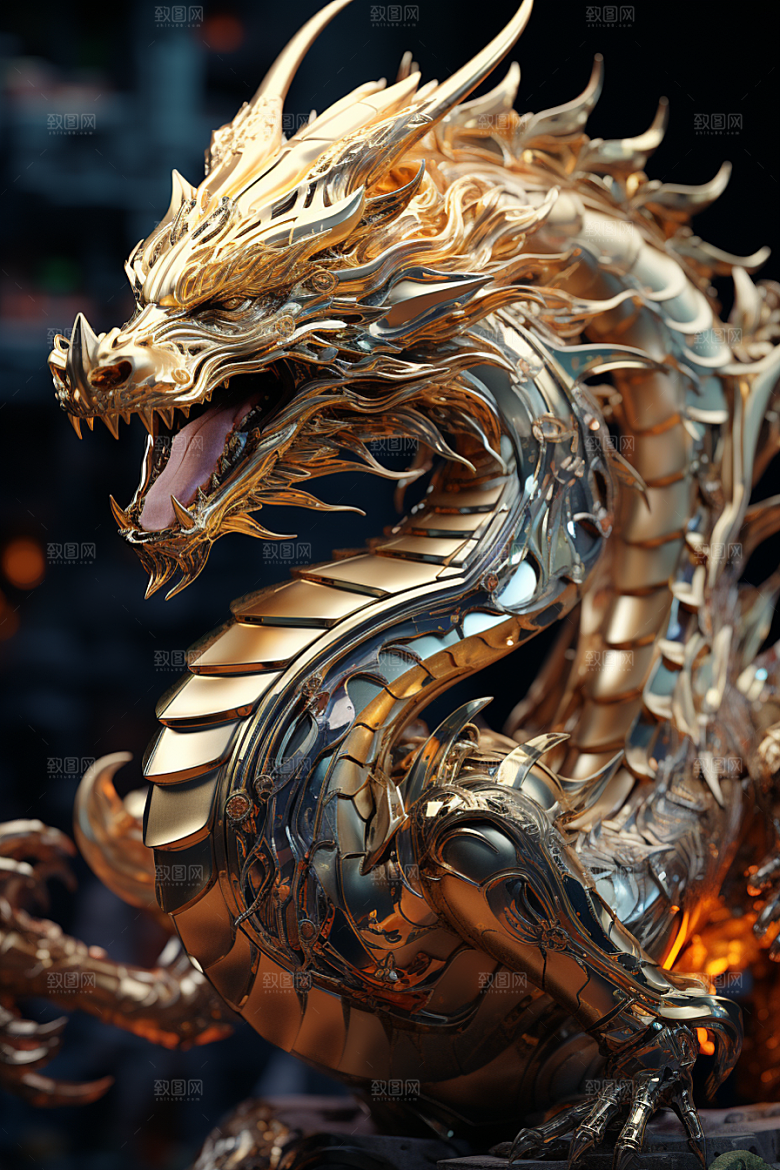 机甲金属龙3D机械感效果图
