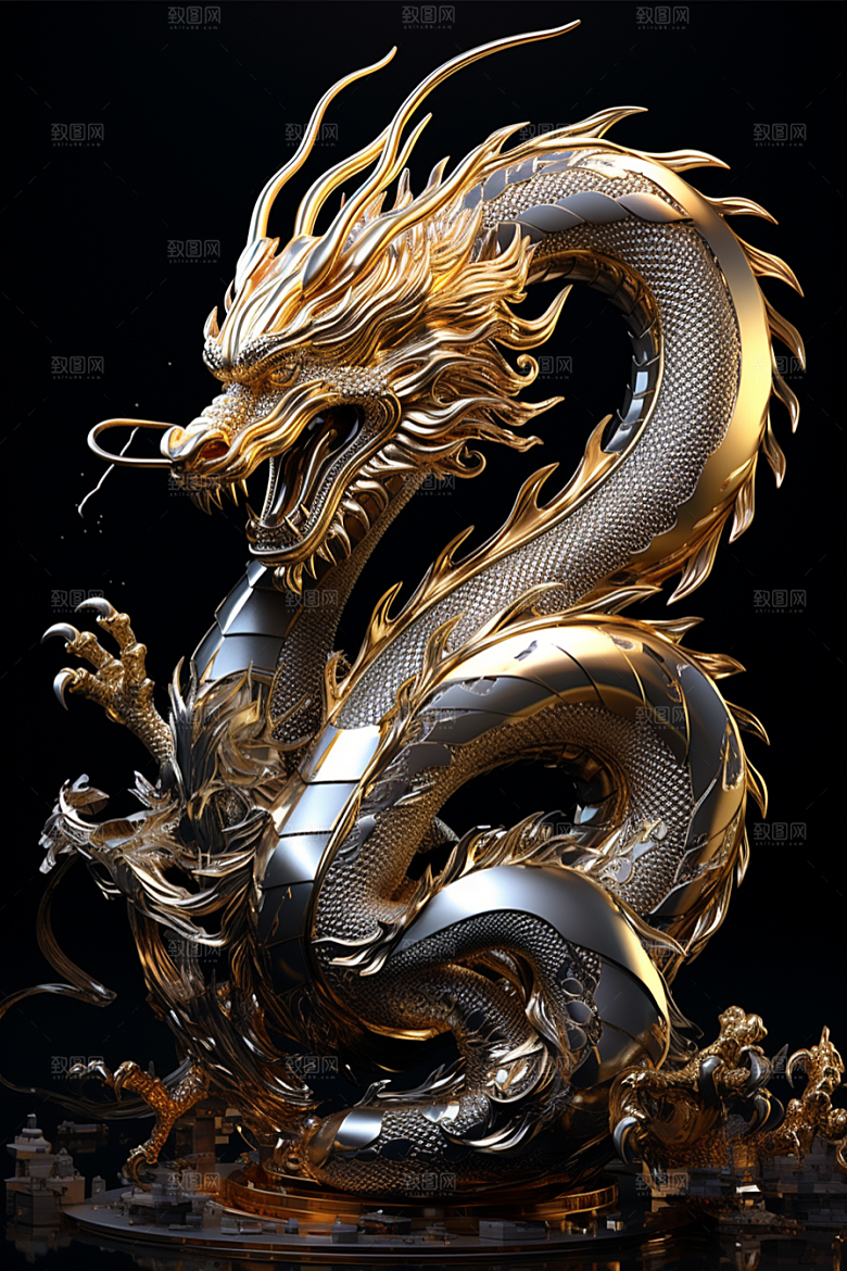 机甲金属龙龙年模型效果图