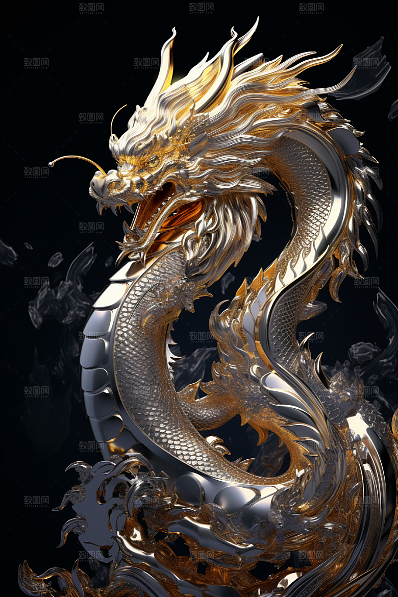 机甲金属龙新年光泽效果图