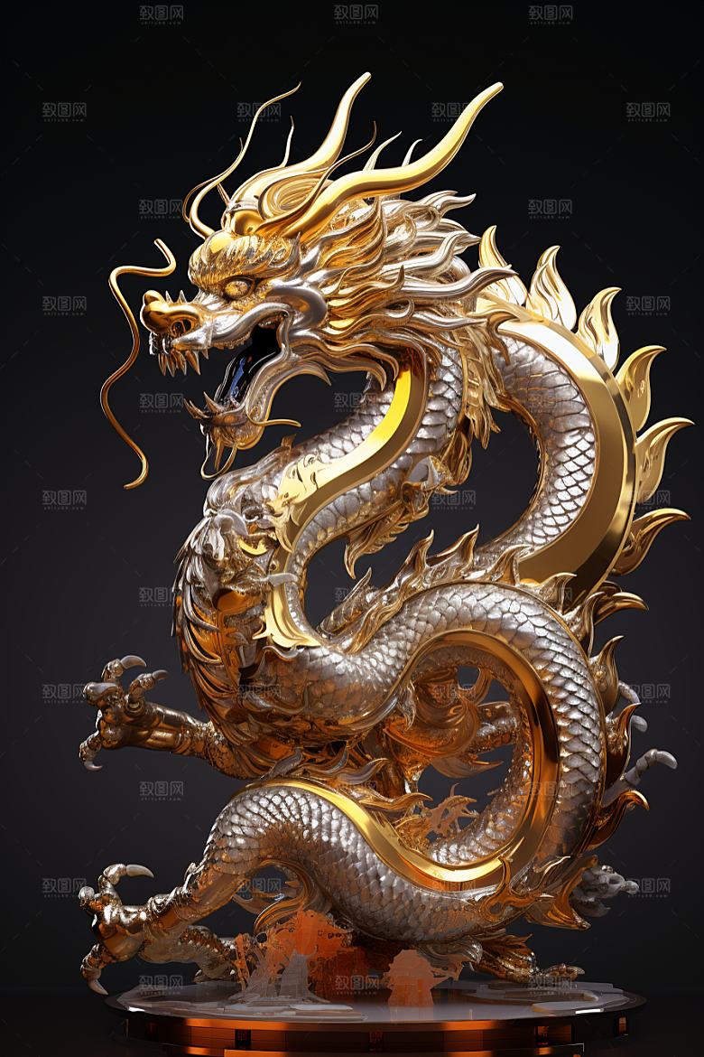 机甲金属龙模型光泽效果图