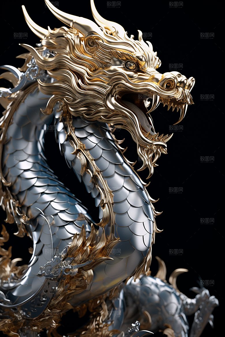 机甲金属龙质感3D效果图