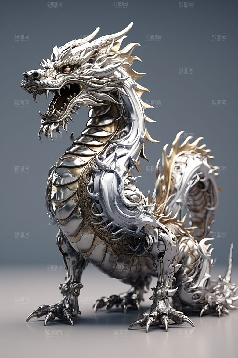 机甲金属龙春节3D效果图