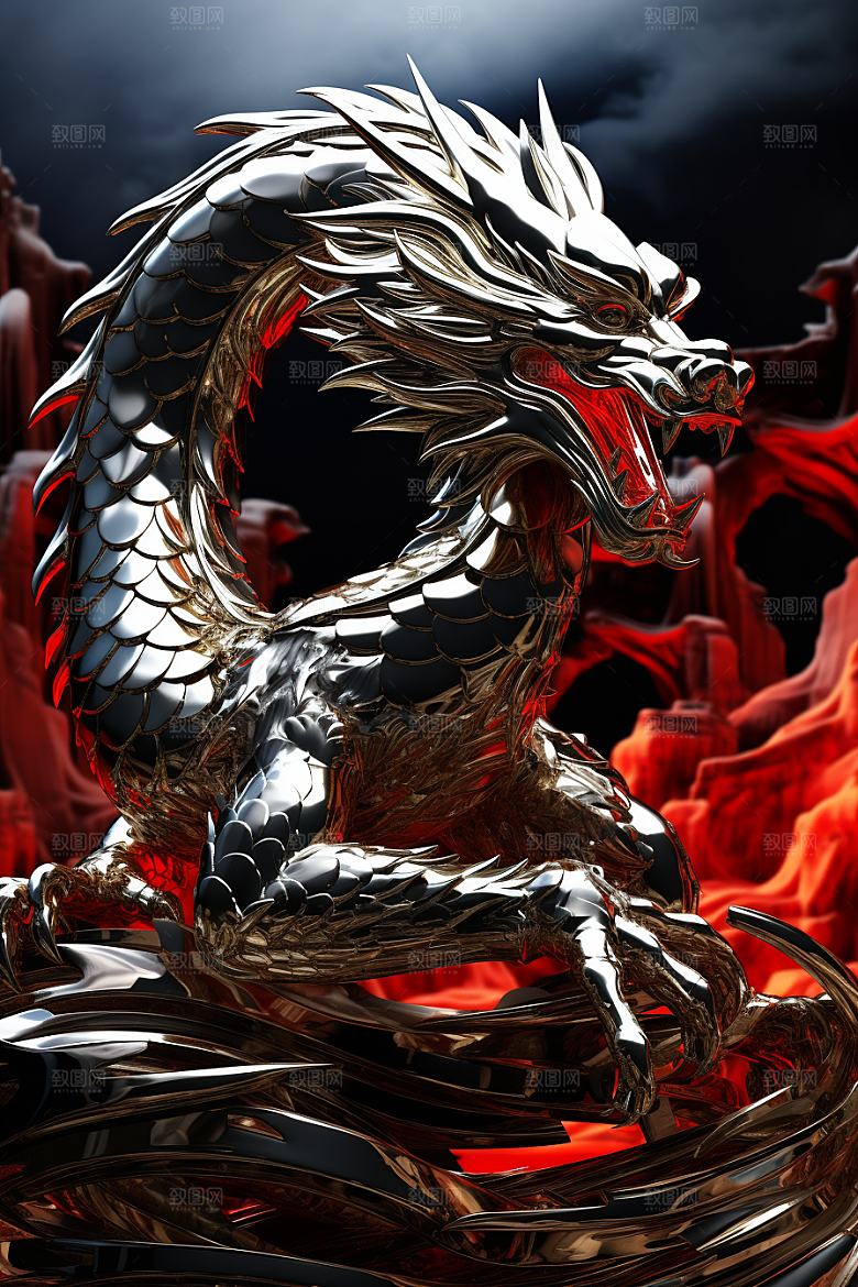机甲金属龙光泽3D效果图