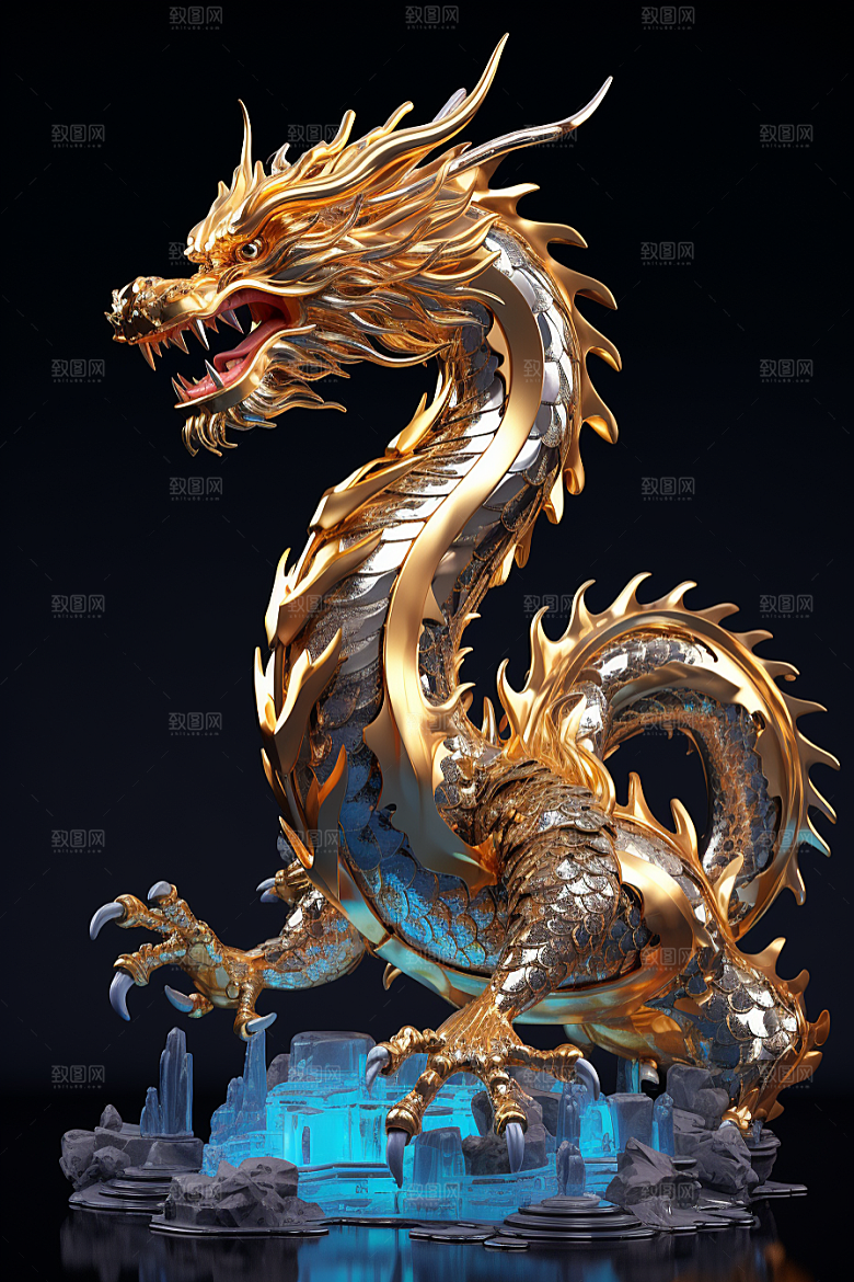机甲金属龙质感立体效果图