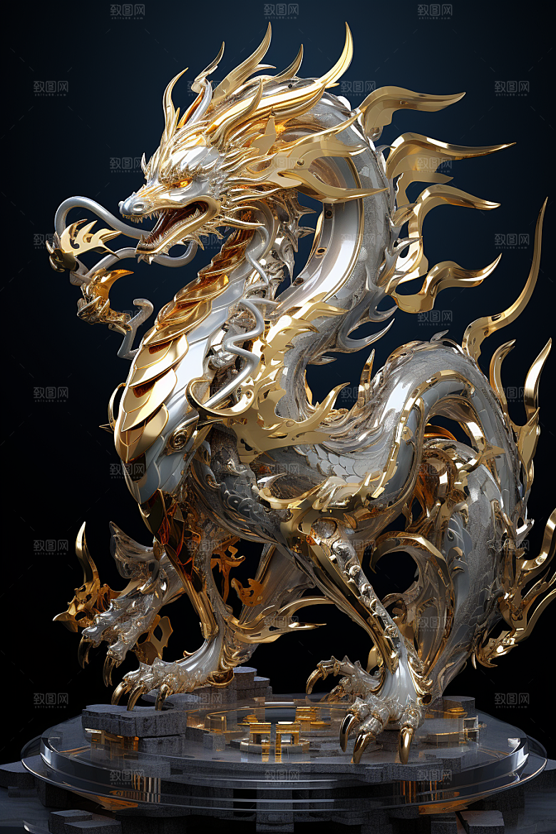 机甲金属龙模型机械感效果图