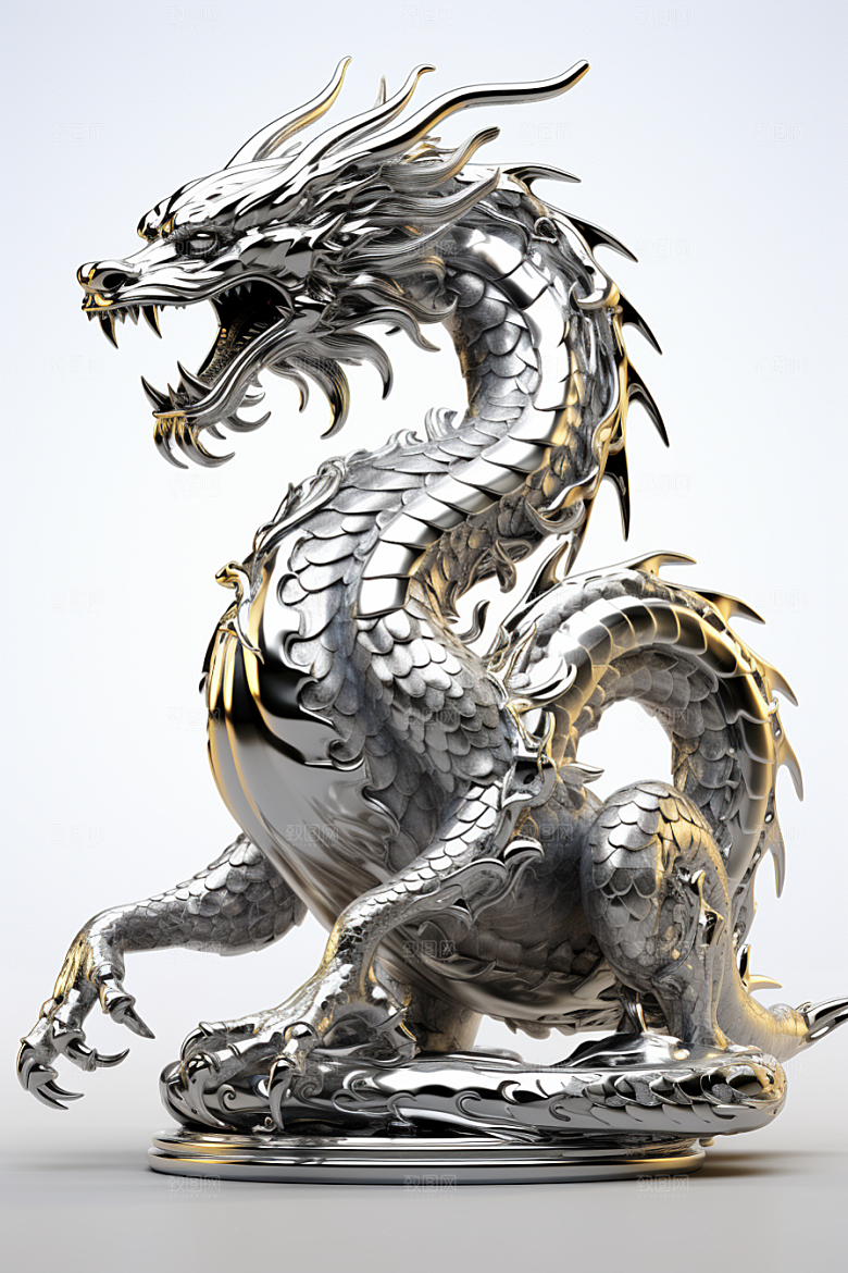 机甲金属龙质感3D效果图