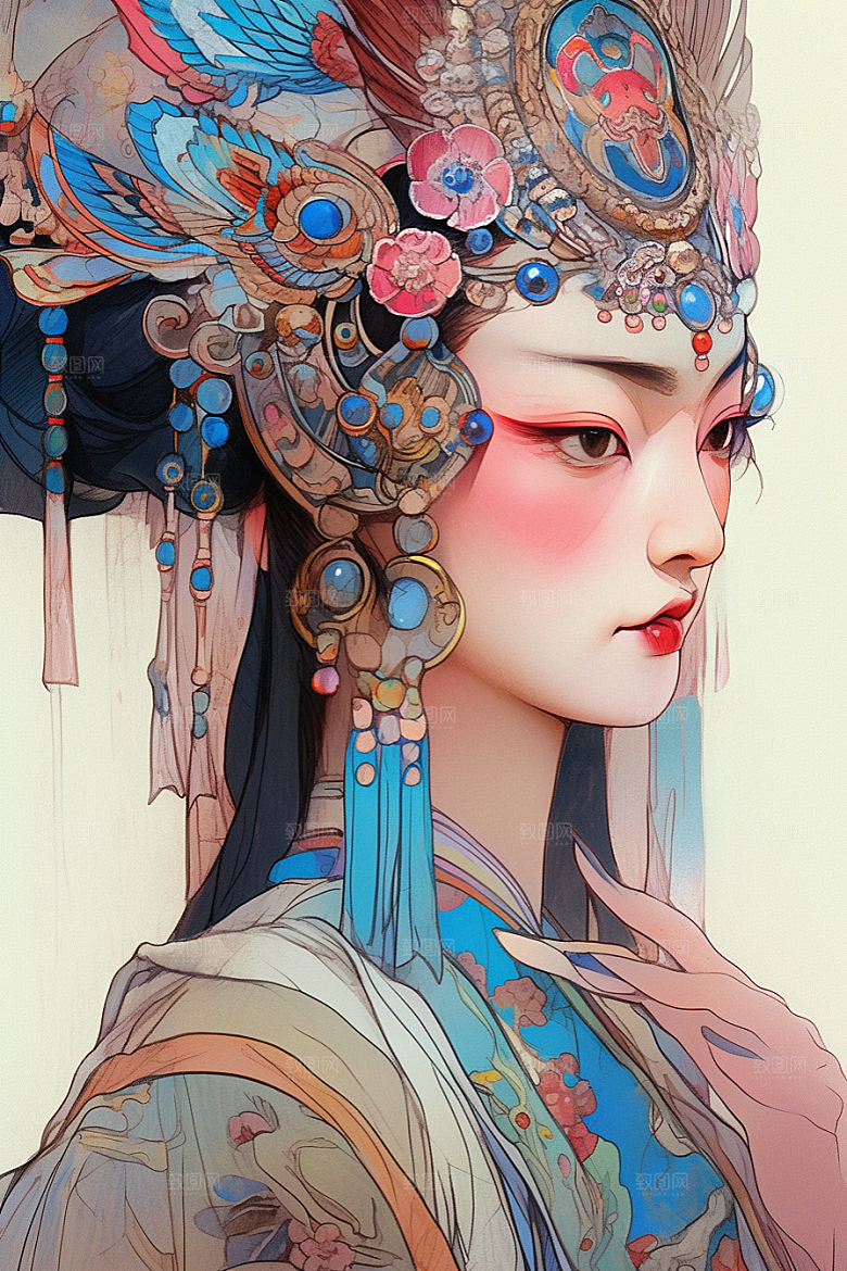 京剧女孩传统风格中国风插画