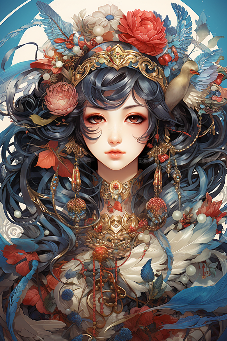 京剧女孩国潮扮相插画