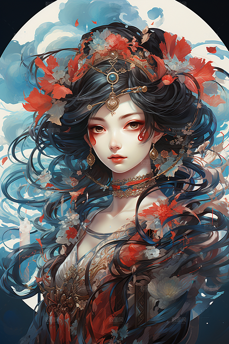 京剧女孩扮相国潮插画