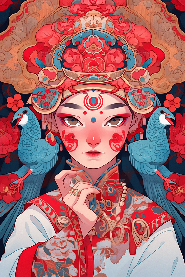 京剧女孩中式国粹插画