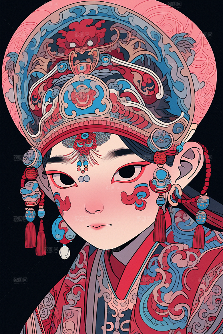 京剧女孩中式扮相插画