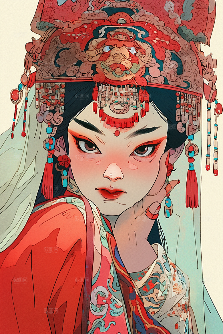 京剧女孩国粹中国风插画
