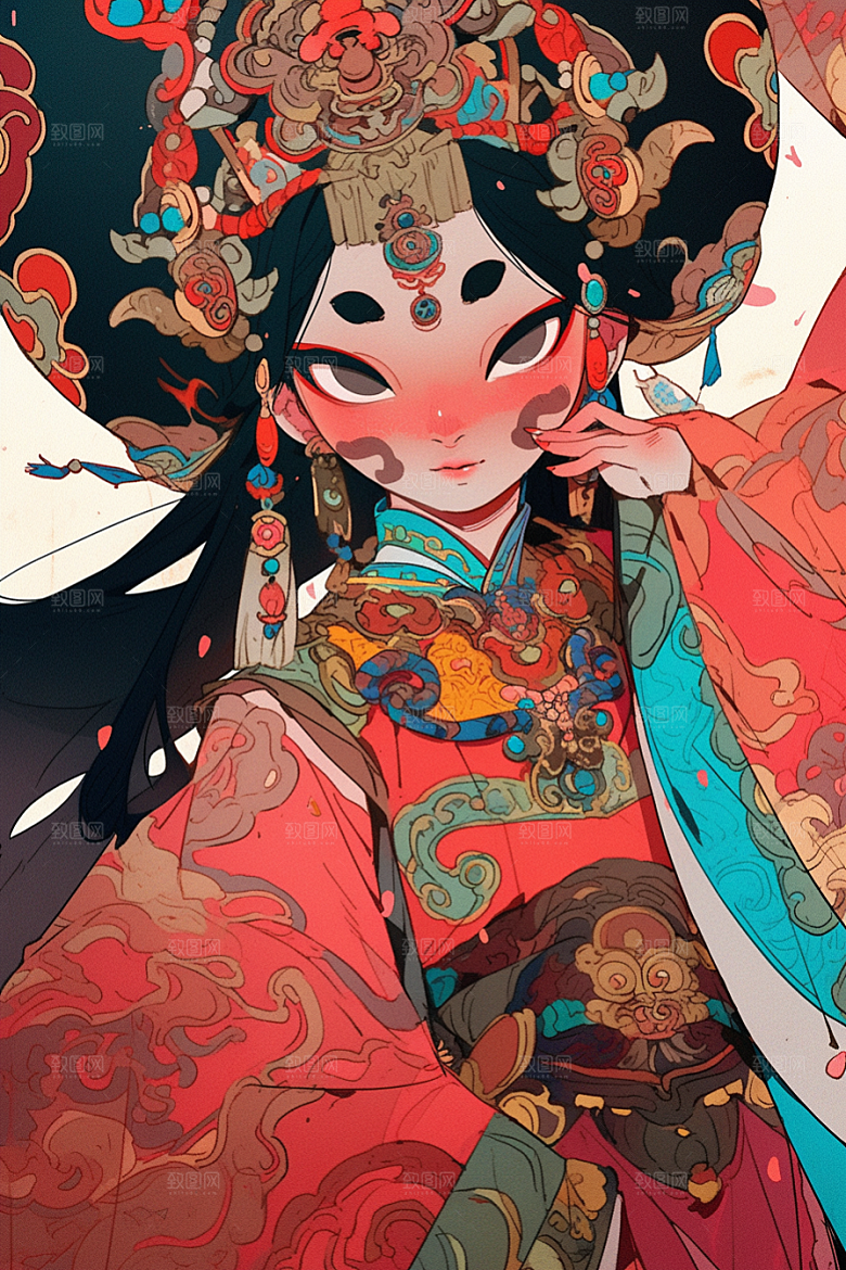 京剧女孩中式国潮插画