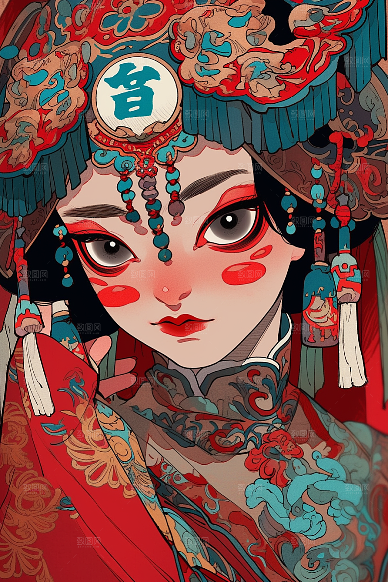 京剧女孩手绘国潮插画