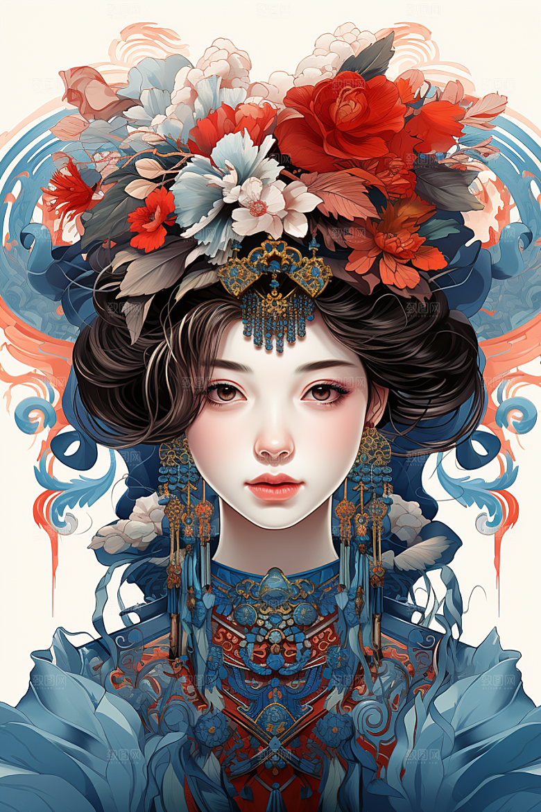 京剧女孩戏剧扮相插画