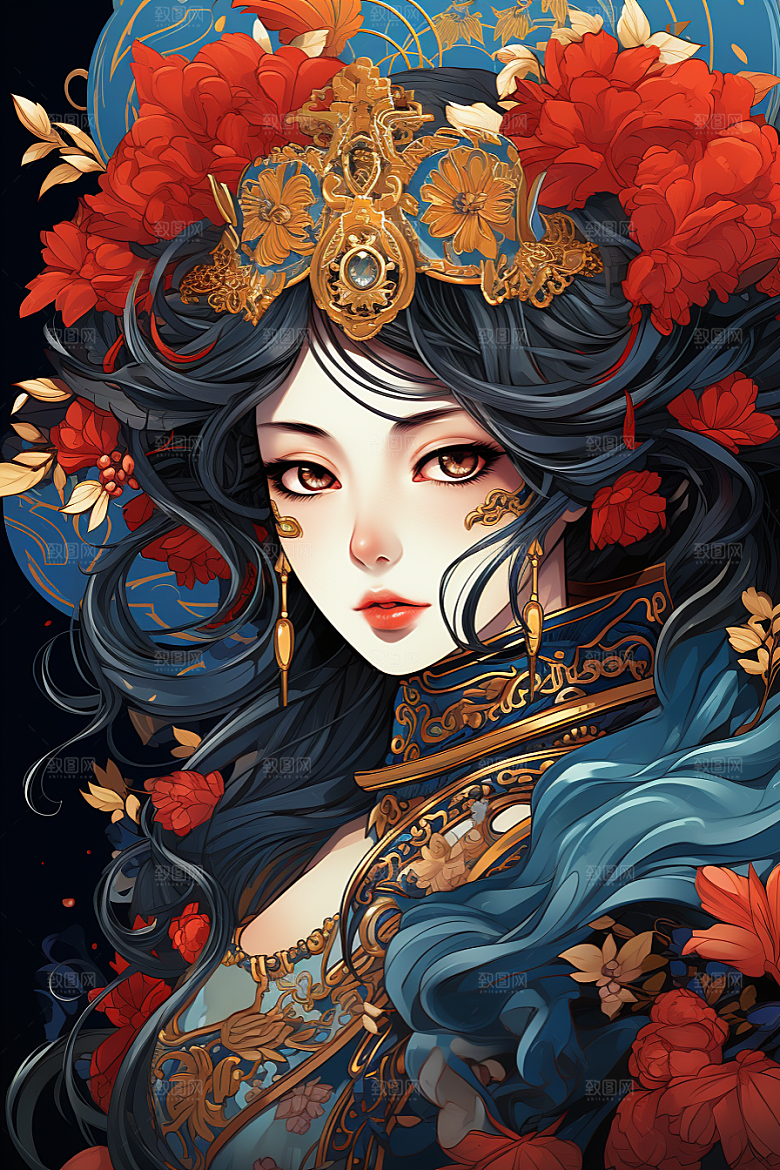 京剧女孩戏剧手绘插画