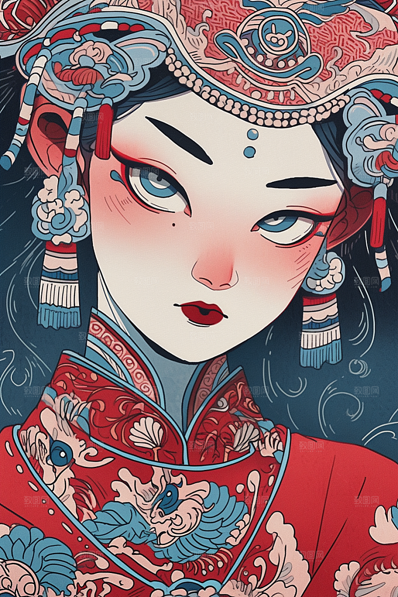 京剧女孩戏剧国潮插画