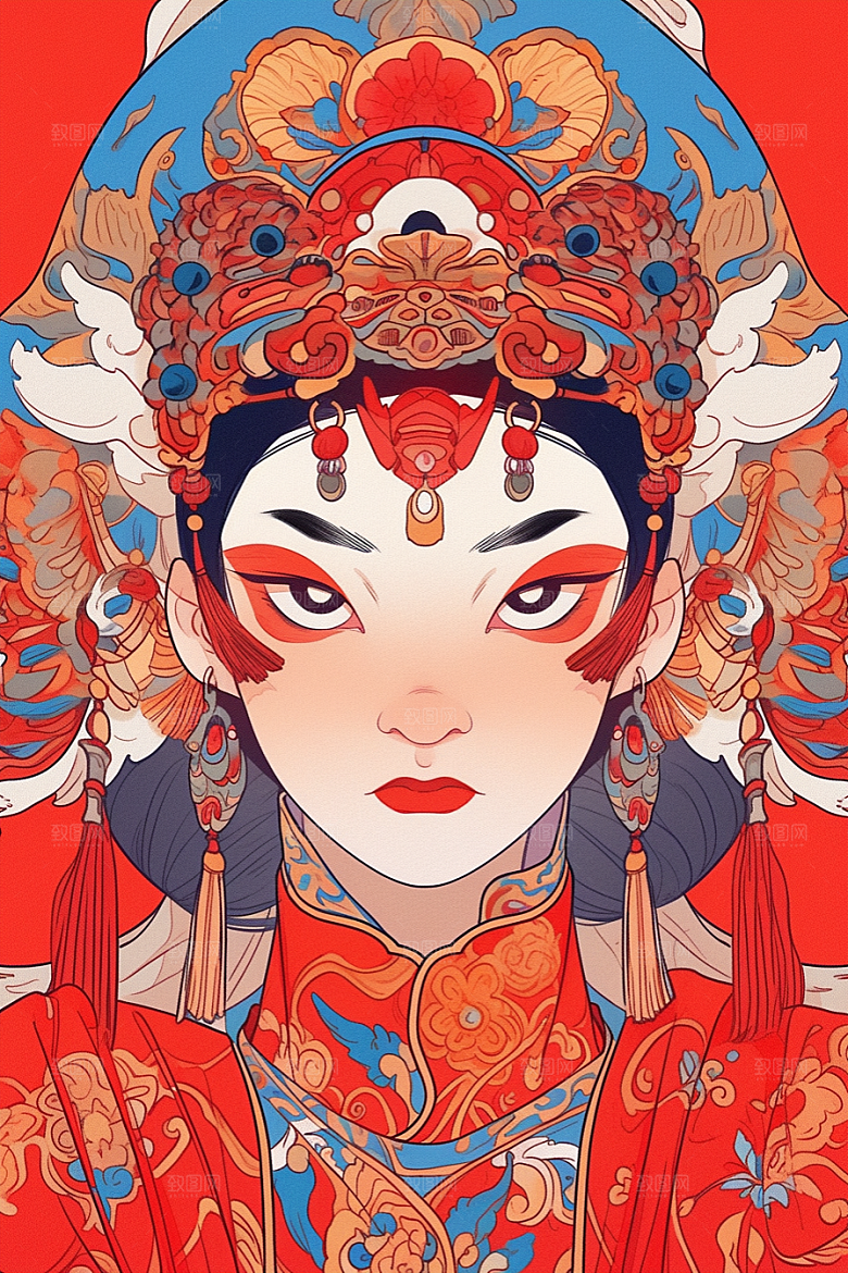 京剧女孩国粹手绘插画