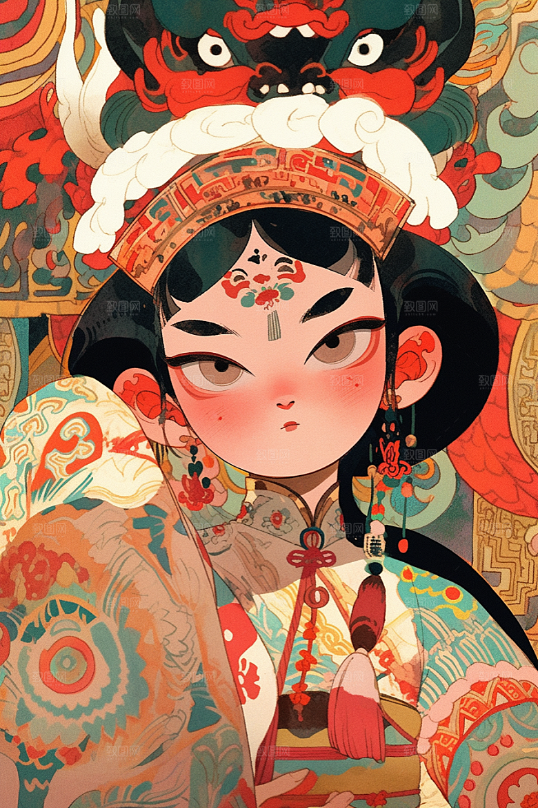 京剧女孩国潮中国风插画