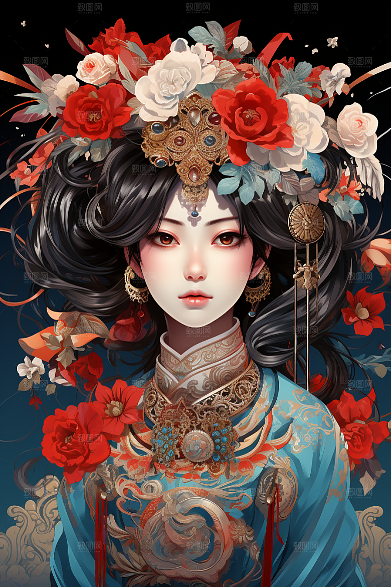 京剧女孩传统风格戏曲插画