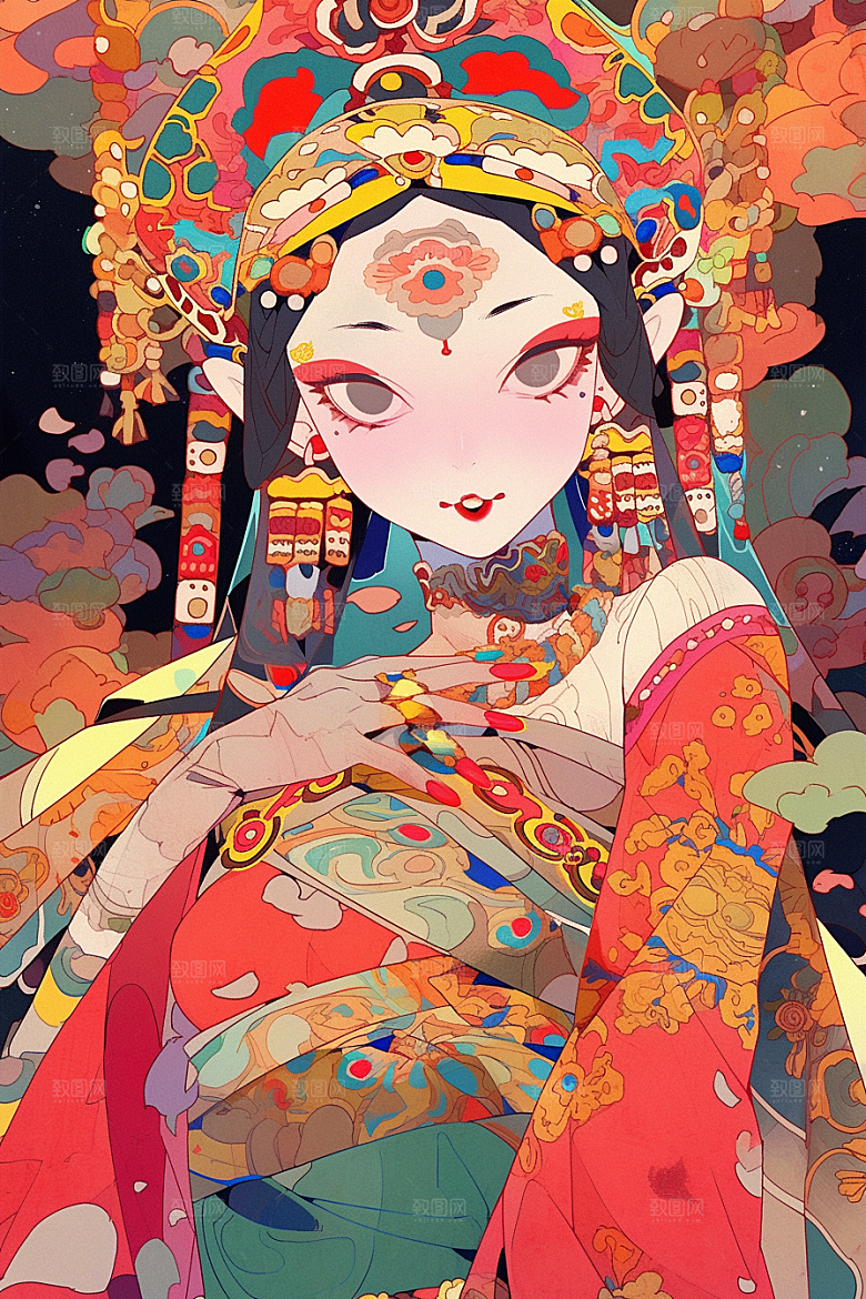京剧女孩国潮国粹插画