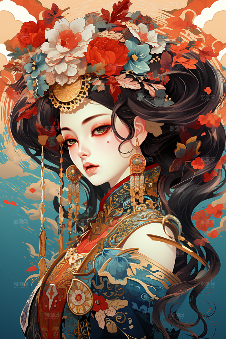 京剧女孩中式戏剧插画