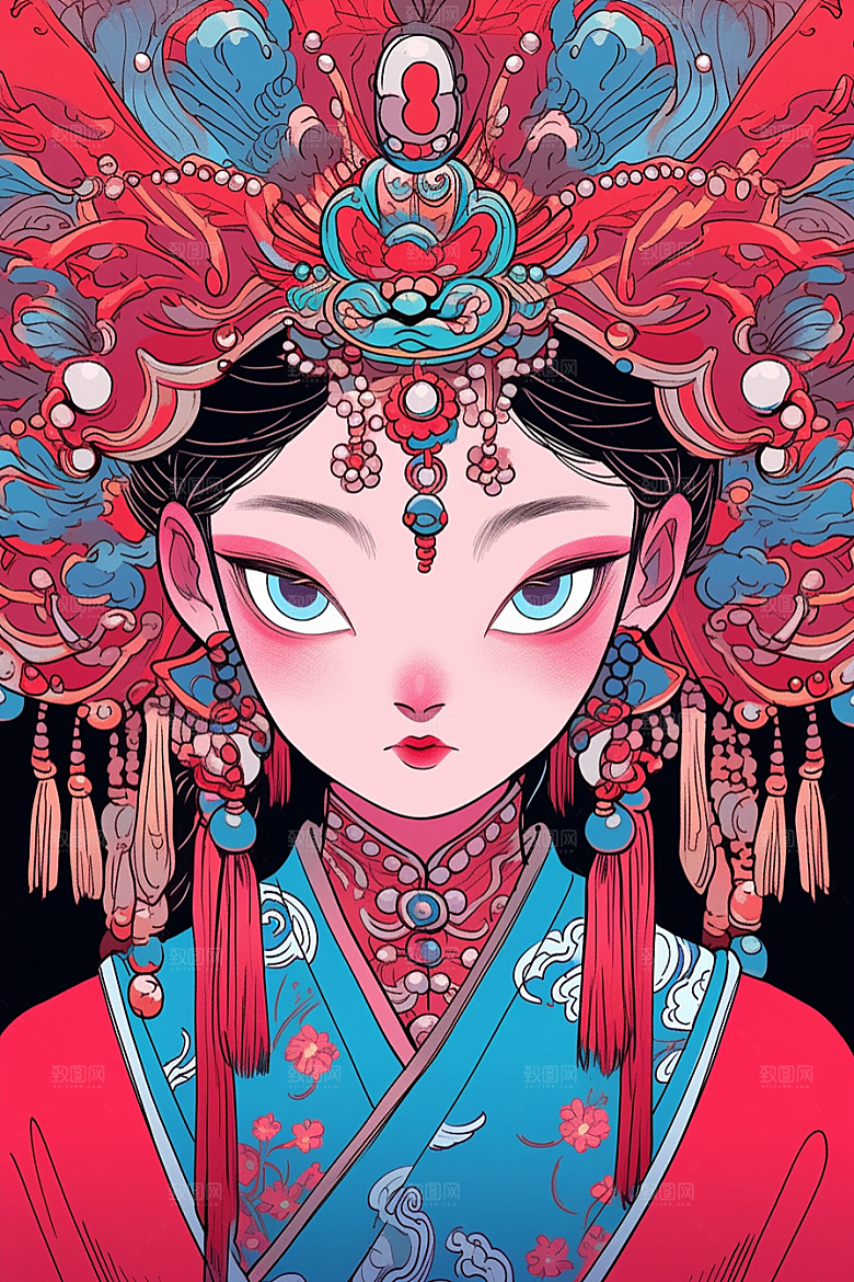 京剧女孩国粹传统风格插画