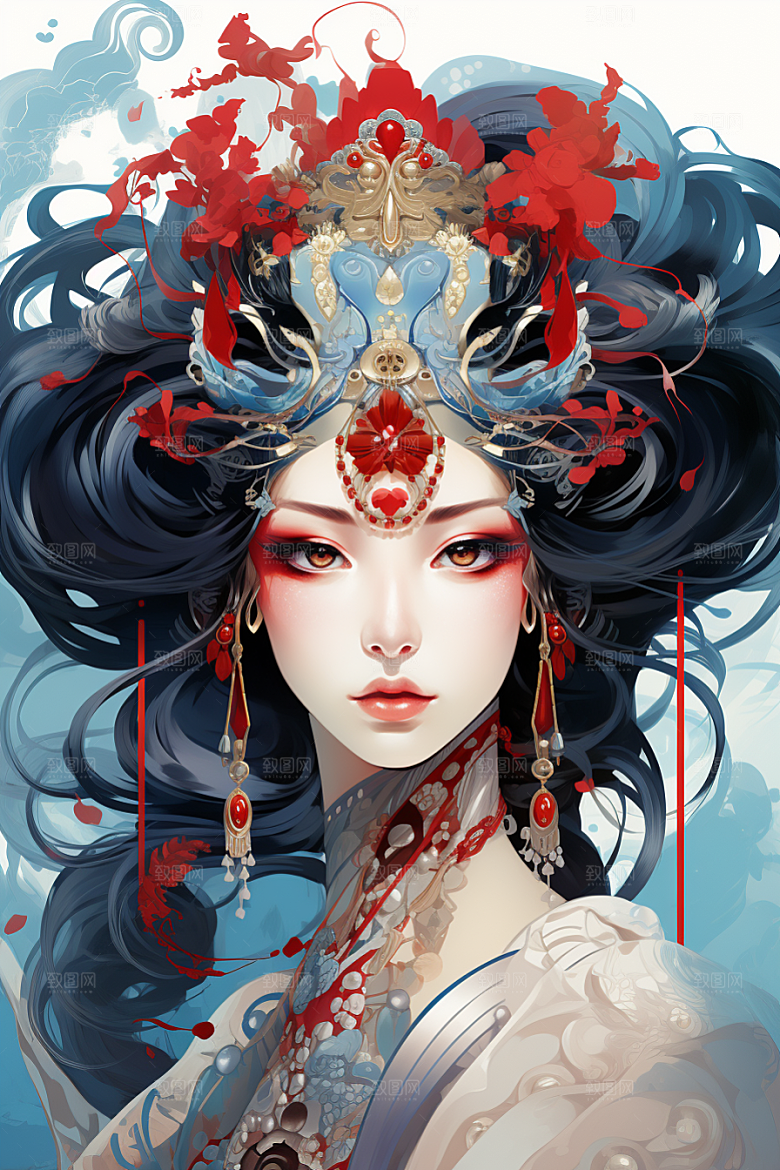 京剧女孩国潮扮相插画