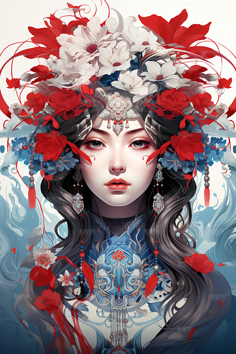 京剧女孩手绘传统风格插画
