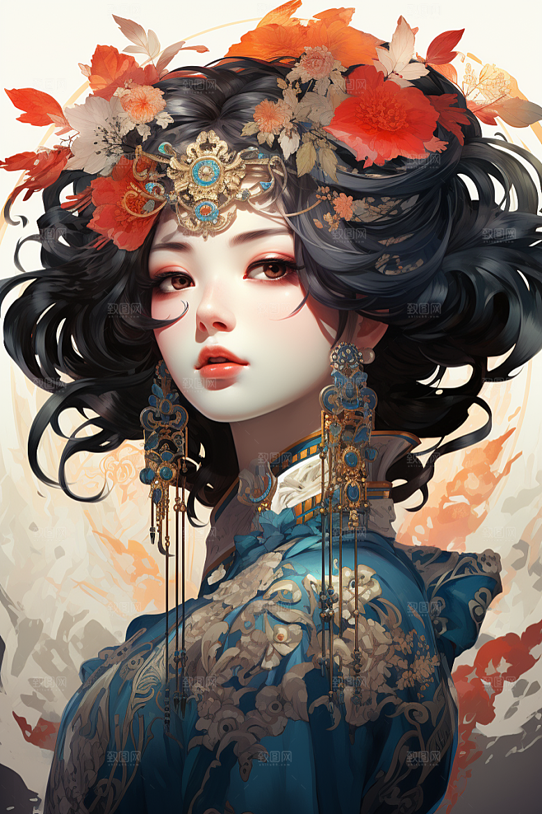 京剧女孩中式传统风格插画