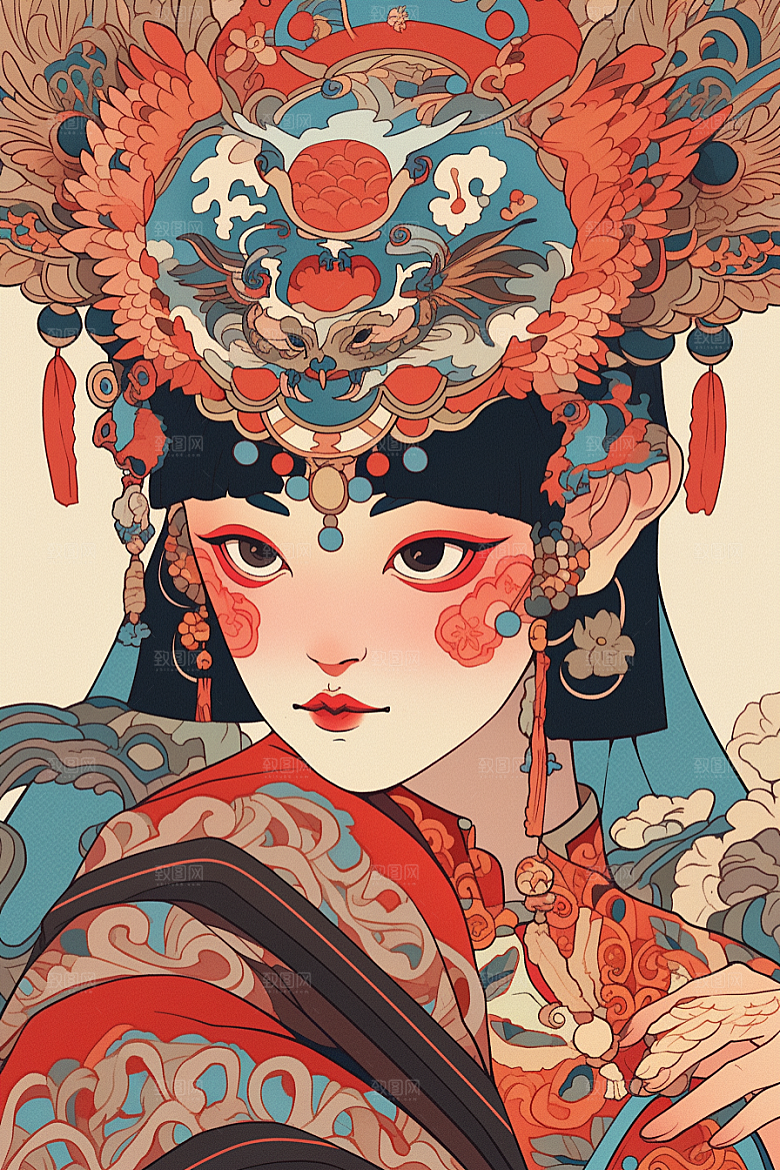 京剧女孩传统风格戏剧插画