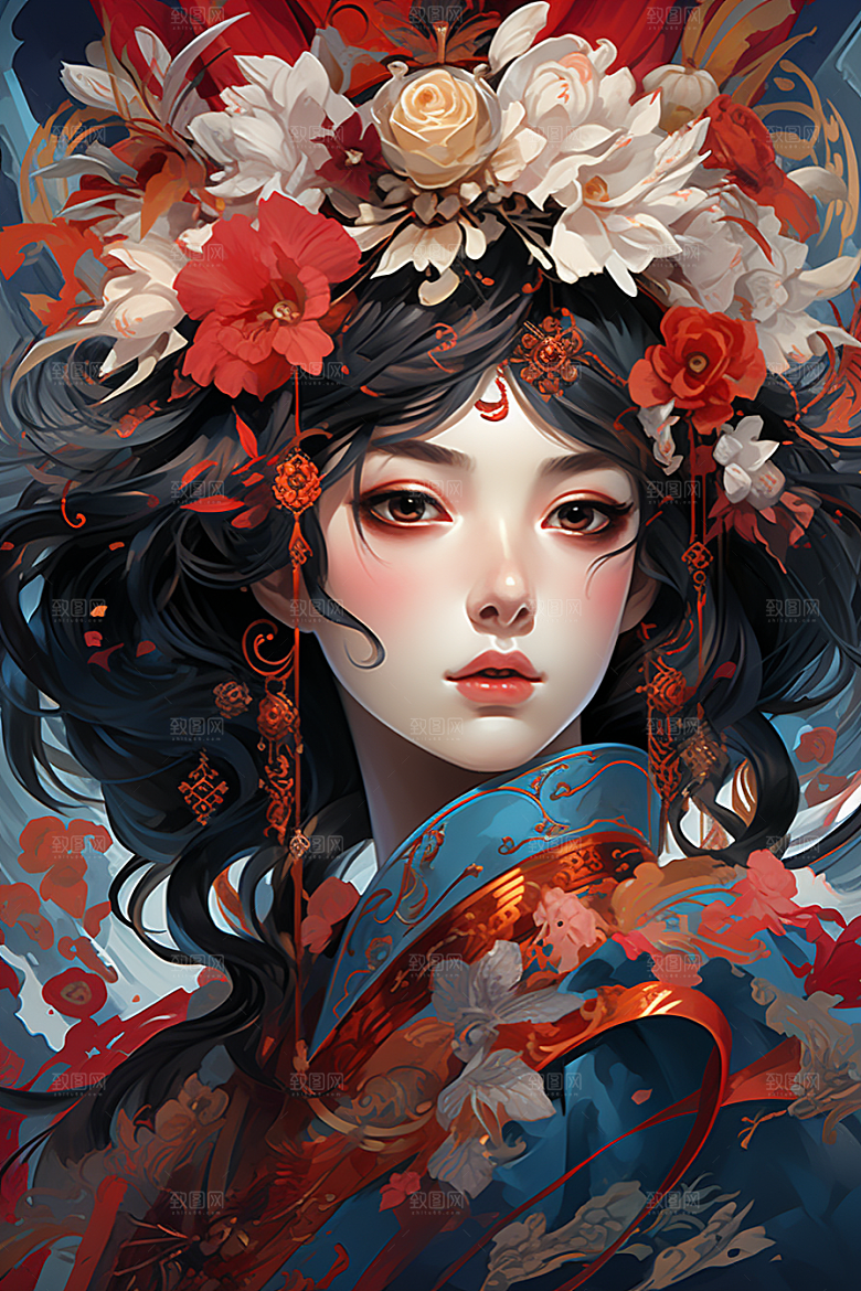 京剧女孩中国风国粹插画
