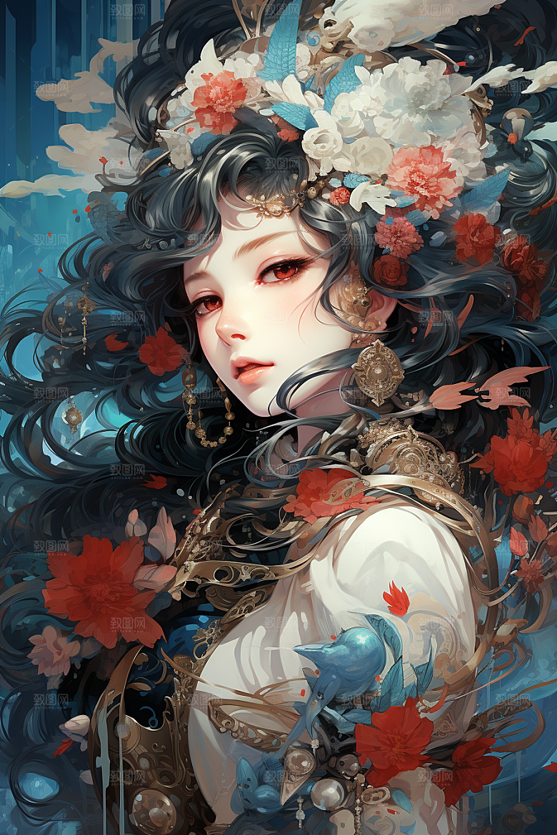 京剧女孩国潮戏剧插画