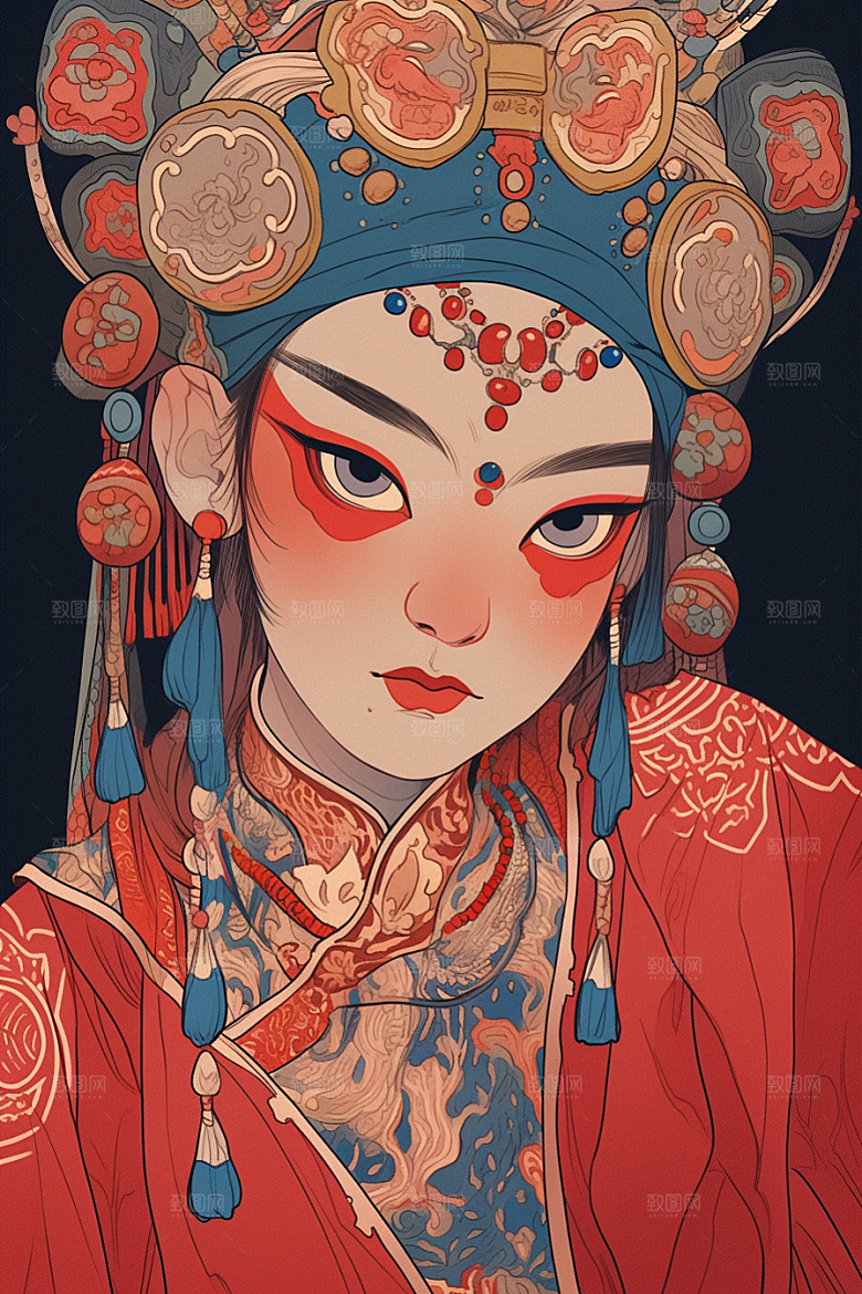 京剧女孩中式戏剧插画