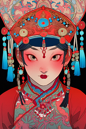 京剧女孩传统风格中国风插画