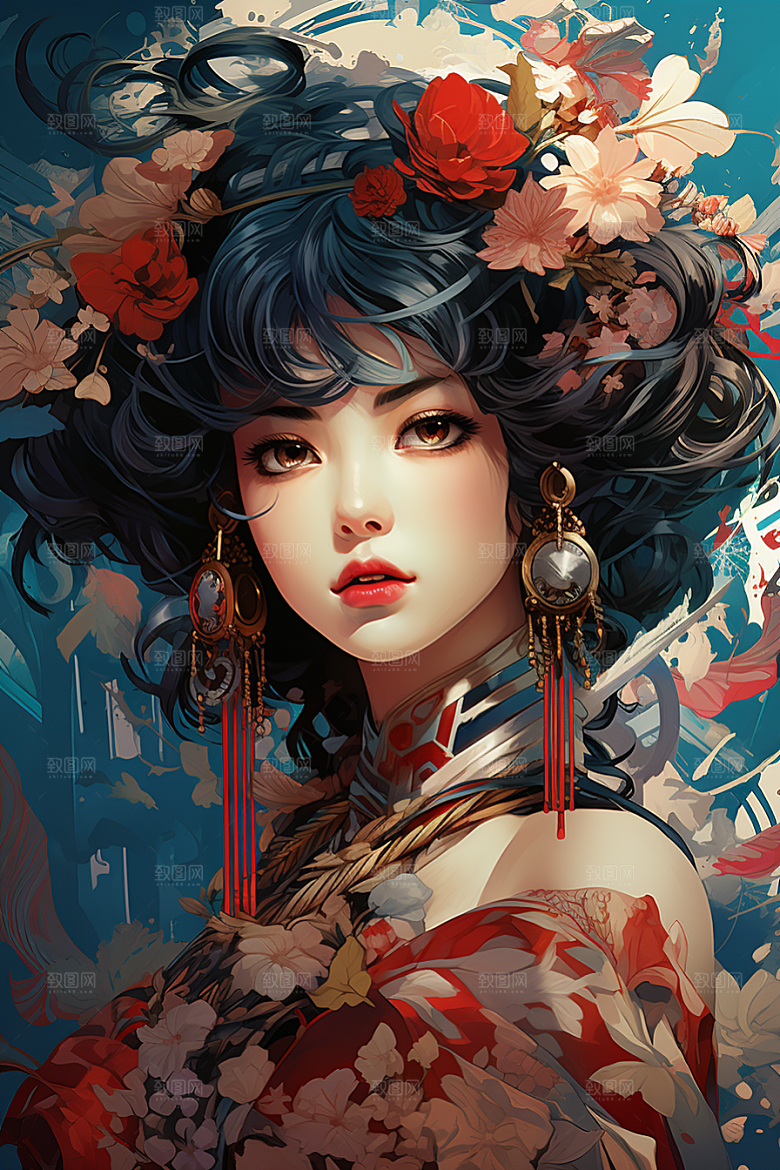 京剧女孩传统风格中国风插画