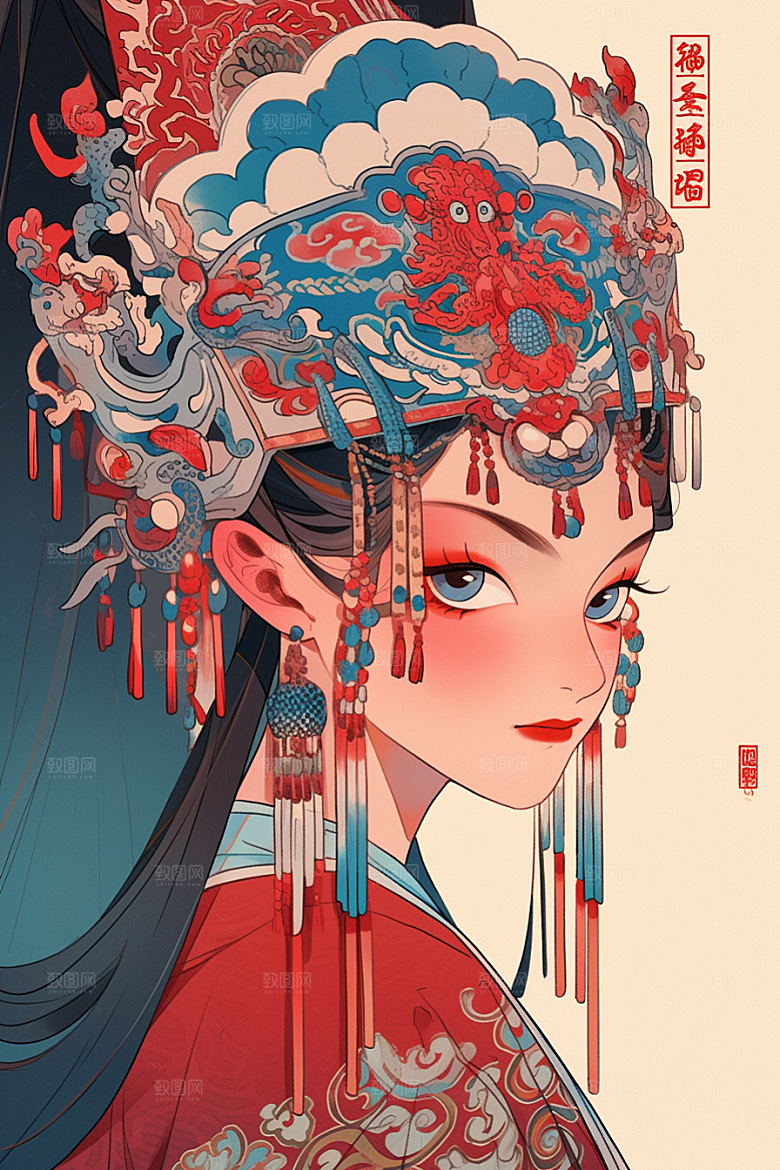 京剧女孩国粹国潮插画