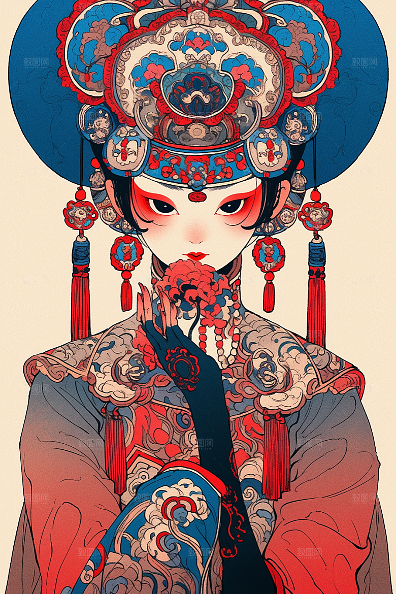 京剧女孩国粹中式插画
