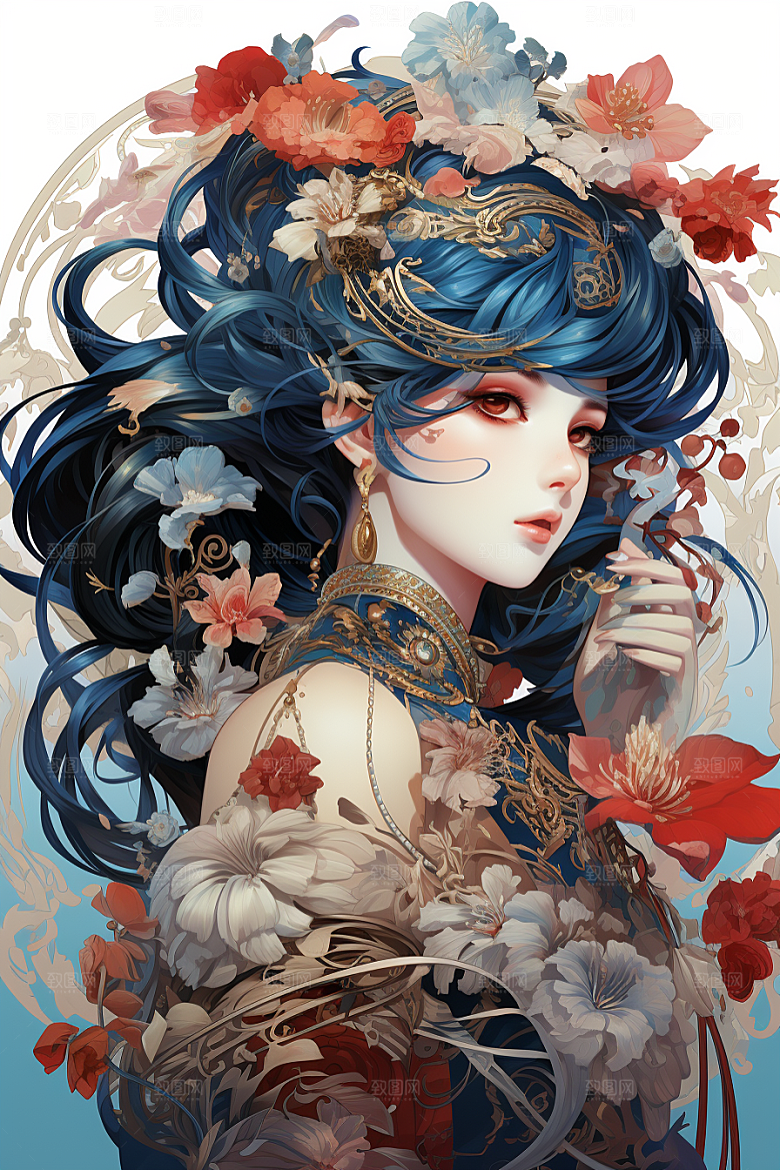 京剧女孩戏剧中式插画