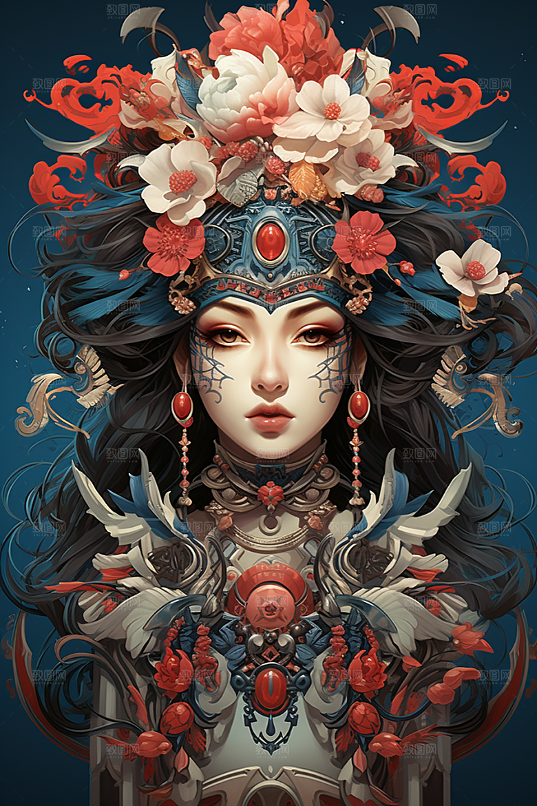 京剧女孩国粹扮相插画