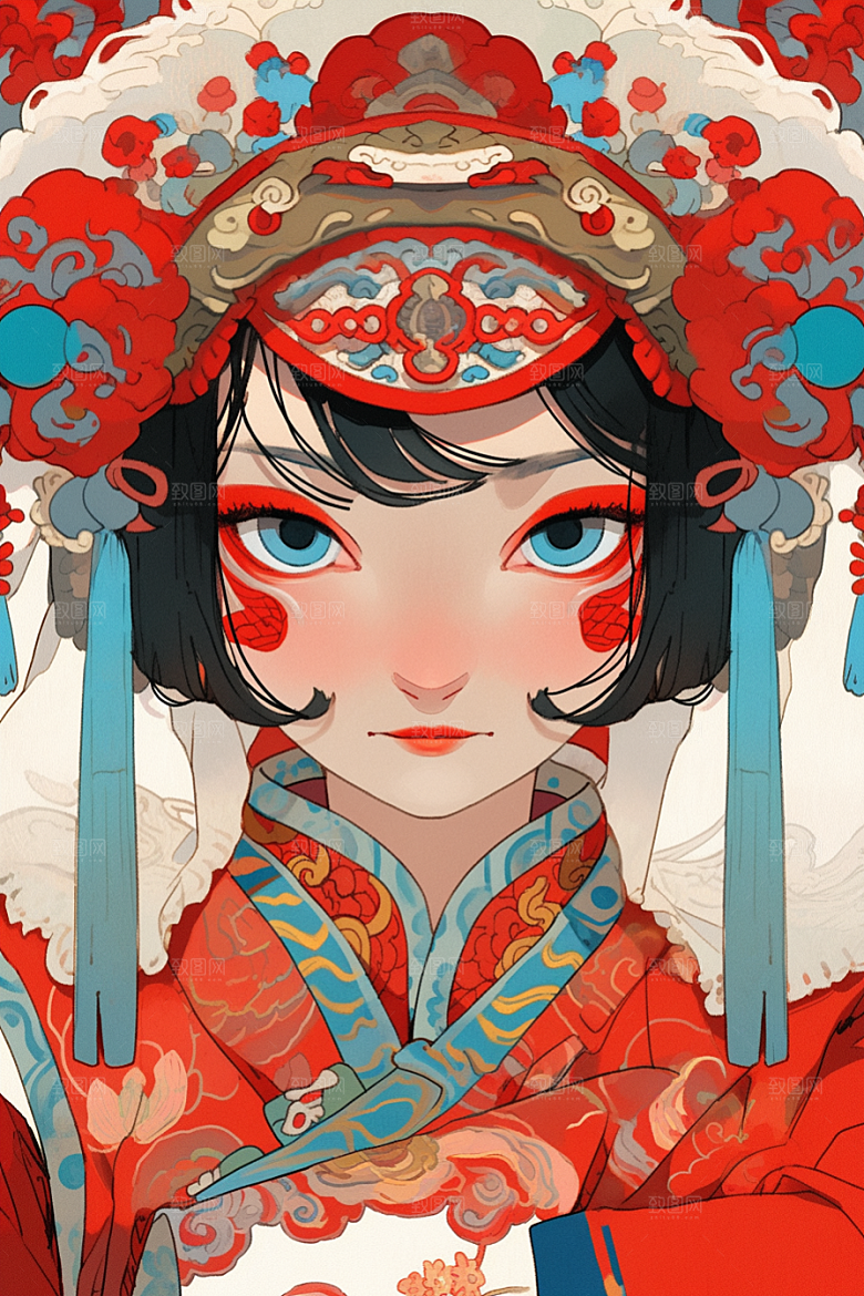 京剧女孩戏剧中式插画