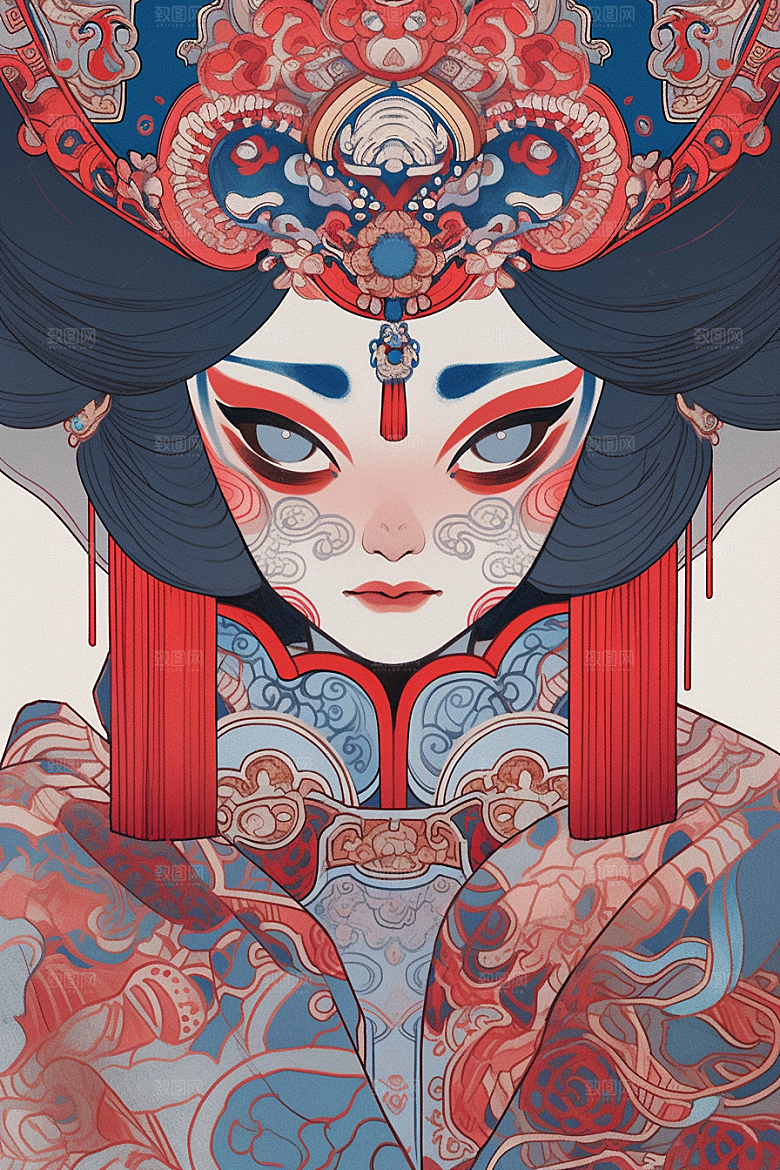 京剧女孩中式扮相插画