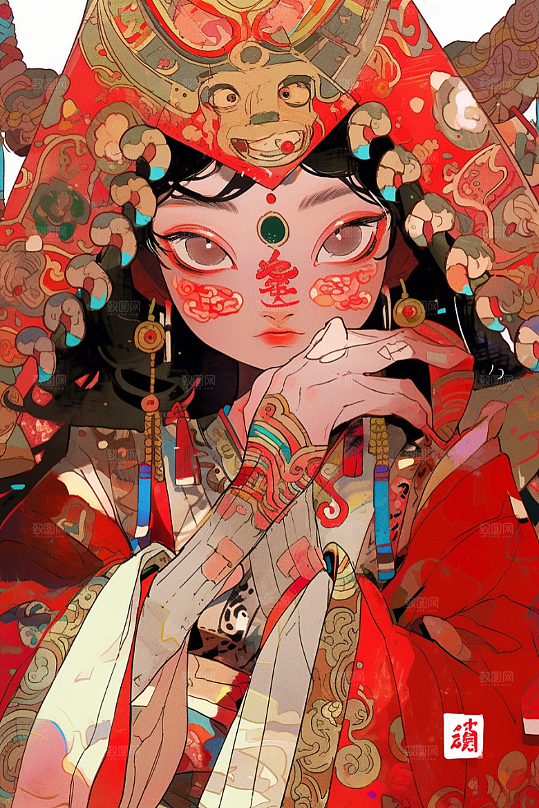 京剧女孩中式戏剧插画