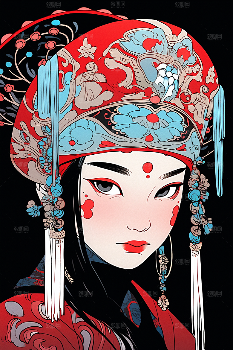 京剧女孩中式国潮插画
