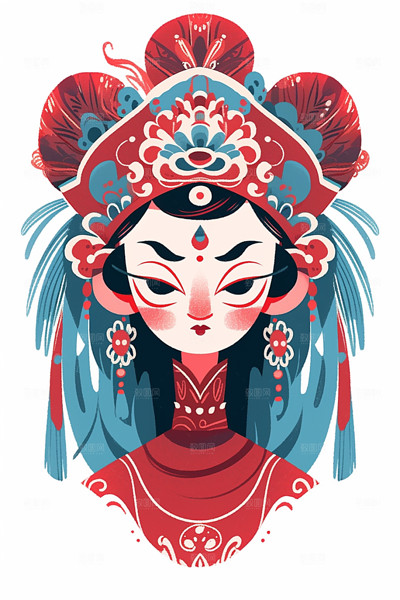 京剧女孩扮相中国风插画